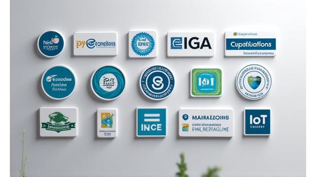 Badges of industry certifications and technical partnerships including ISO 27001, Microsoft Certified Partner, and various IoT security certifications.