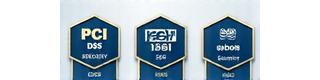 PCI DSS, ISO 27001, and GDPR compliance certification badges.