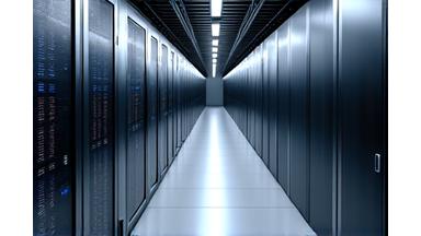 Large-scale data center with rows of servers