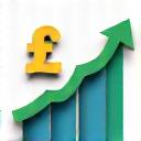Icon demonstrating cost savings with a graph trending downwards