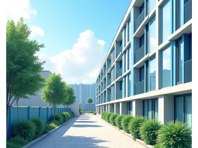 Social housing development with smart meters installed, depicting community and efficient energy management.