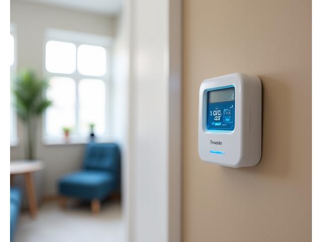 Modern prepayment electricity meter installed in a contemporary home setting, showing a clear digital display and an integrated smart hub