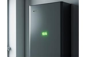 Modern energy storage battery unit with an illuminated power indicator.