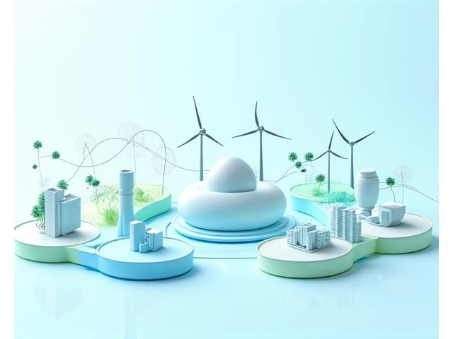 A complex diagram illustrating the flow of energy and data from solar panels and wind turbines through smart meters to a central payment and management platform.