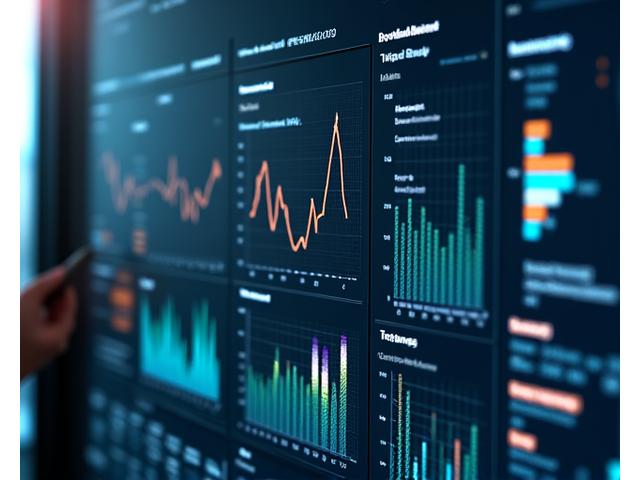 A digital dashboard displaying complex graphs, anomaly detection alerts, and predictive maintenance schedules for energy grid assets.