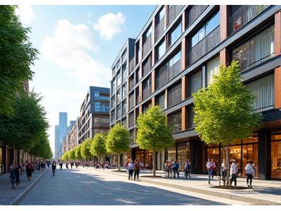 Vibrant mixed-use development featuring retail and residential spaces.