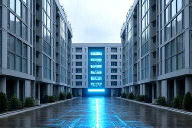 Exterior of a large multi-unit residential complex.