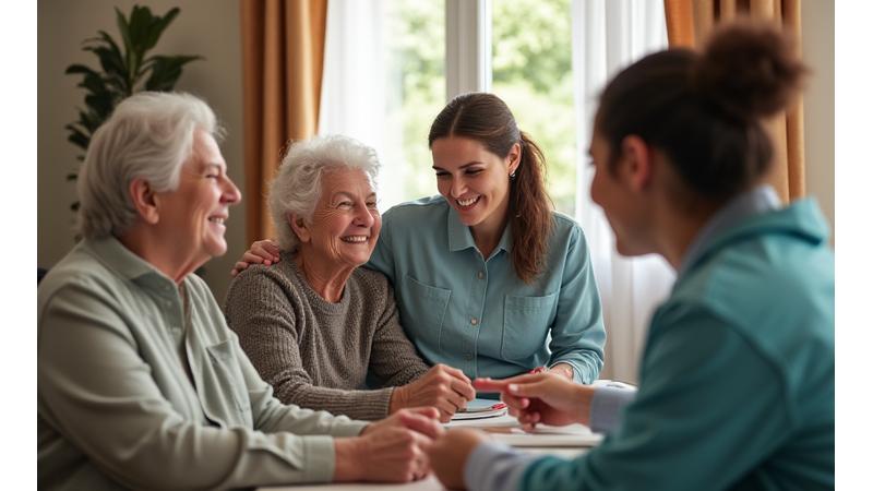 A diverse group of support workers and tenants interacting in a community setting, emphasizing empathetic and accessible service.