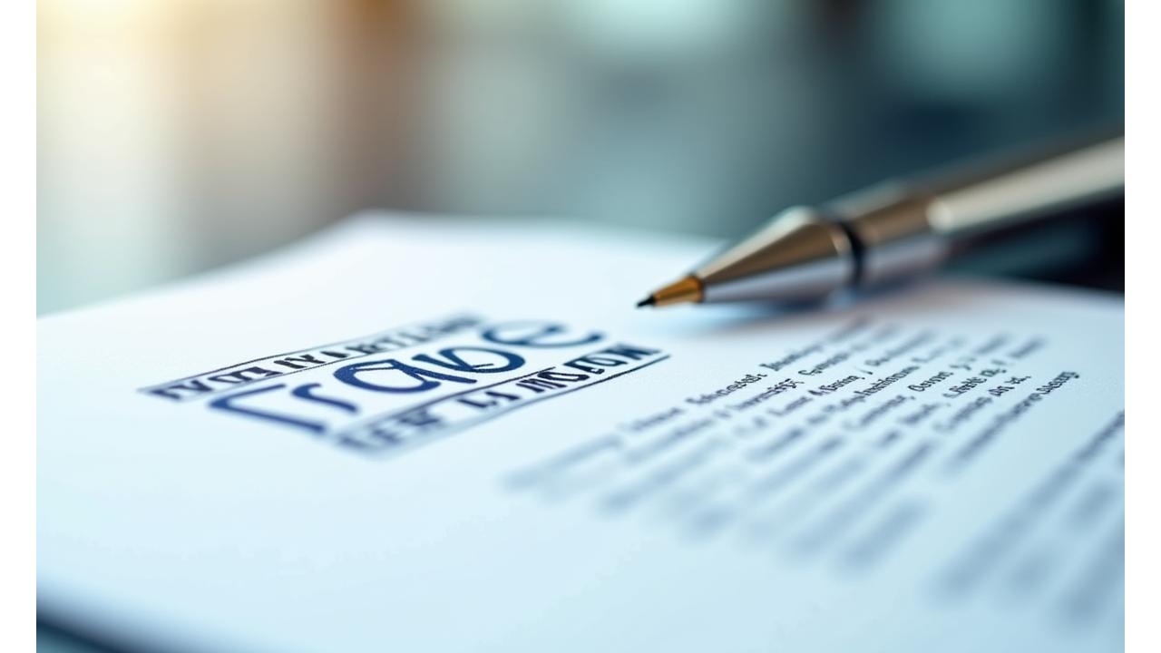 Image abstract legal document with stamp and pen, symbolizing agreement and compliance.