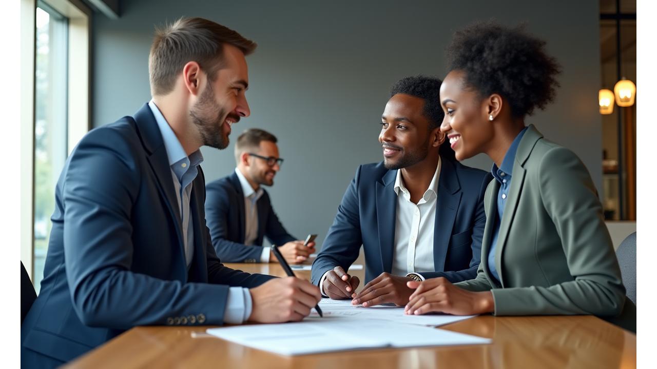 Image of a modern legal office setting, with a team collaborating or a lawyer advising a client, depicting professional legal support.